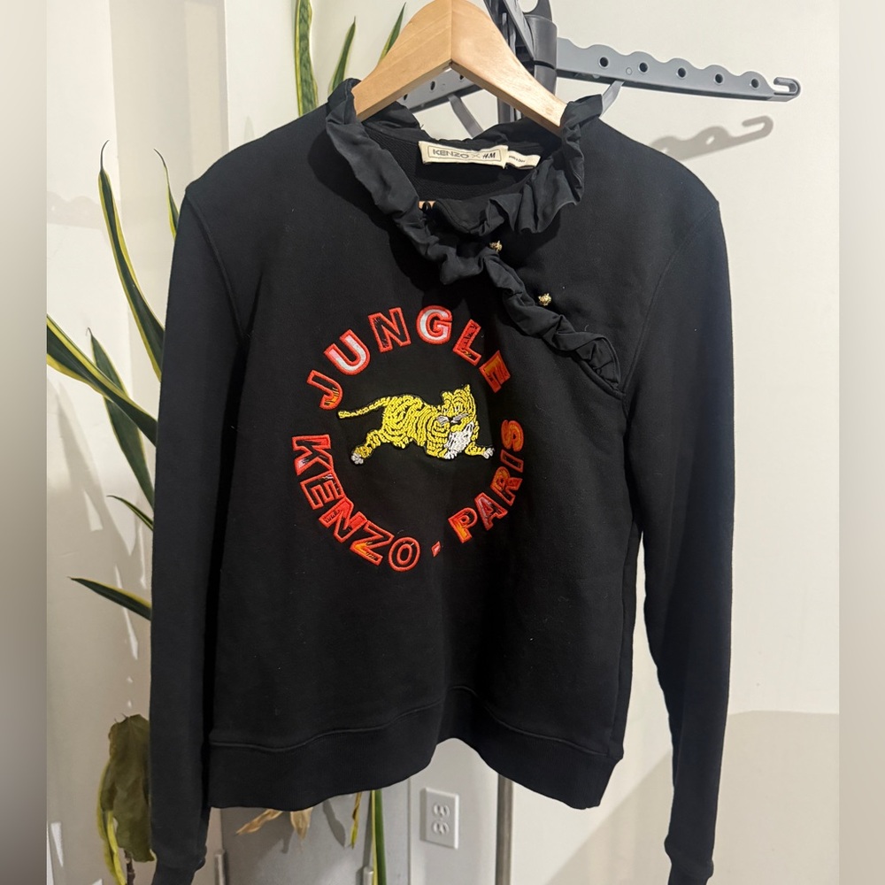 Kenzo x H&M Collab Black Ruffled Sweatshirt Embroidered